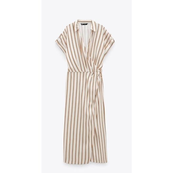 Zara Wrap Style Striped Draped Dress - Picture 4 of 4